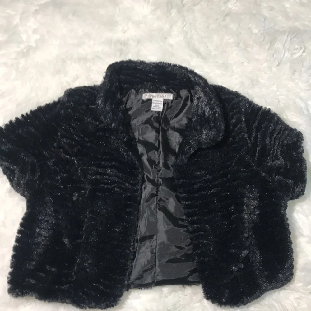 Poetry Plush Faux Fur Black Shrug Cape-let S